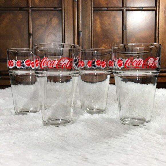 NWOT Set of 4 Vintage Coca-Cola Bottlecap Drinking Glasses - Picture 2 of 10